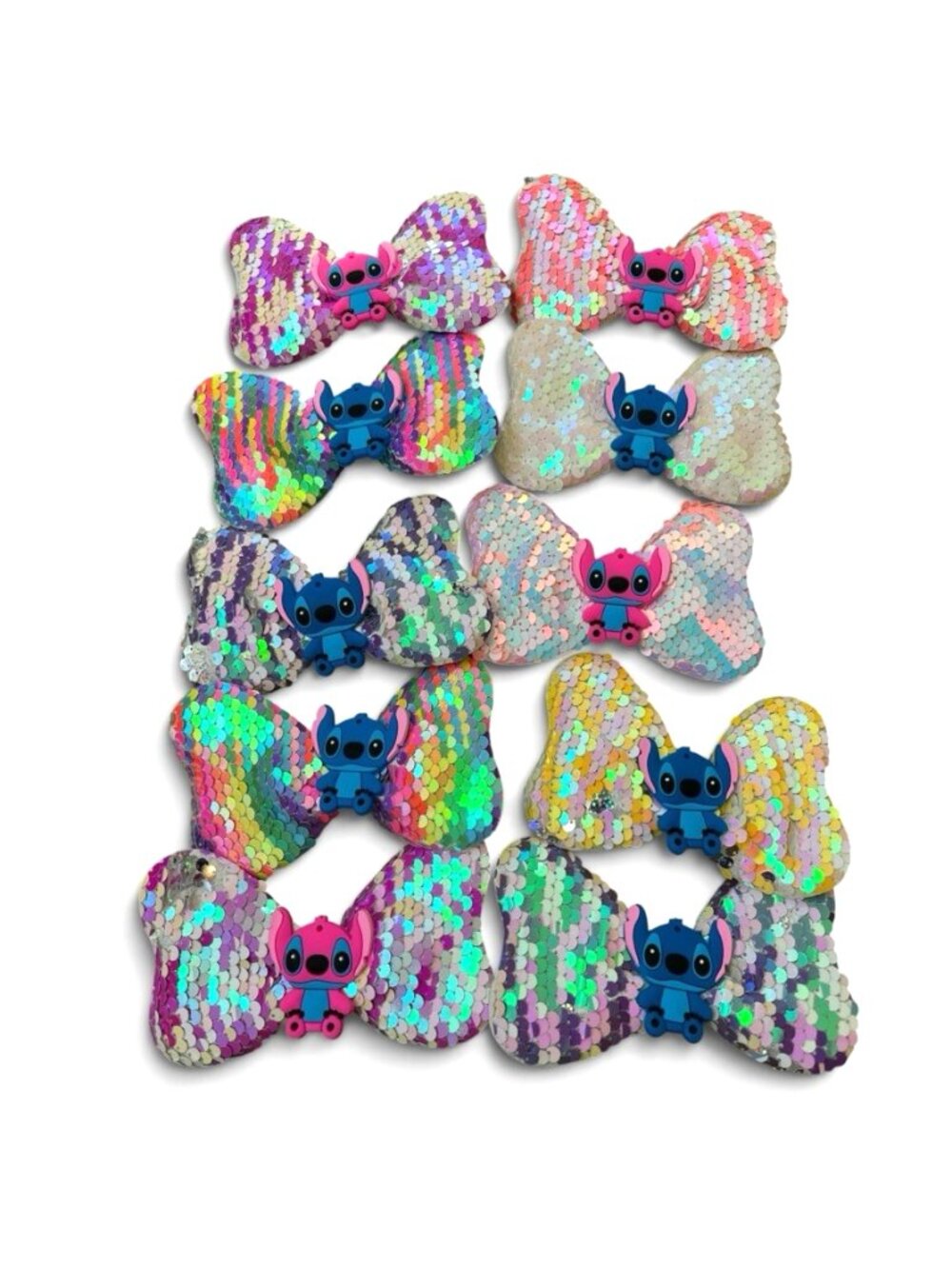 Angel & Stitch Lot of 10 Sequined Large Hair Bow Alligator Clips Pink Blue New